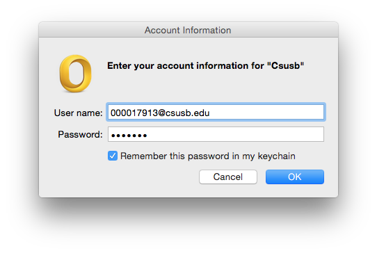 Screenshot of account information dialog box