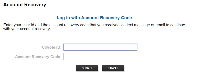 Screenshot of login with recovery code