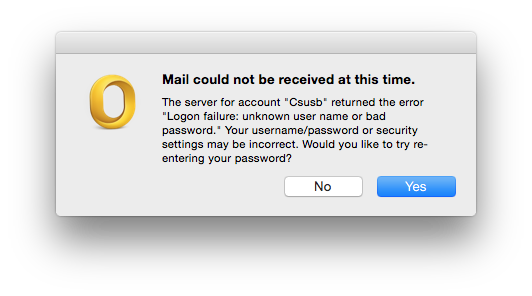 Screenshot of logon failure dialog box