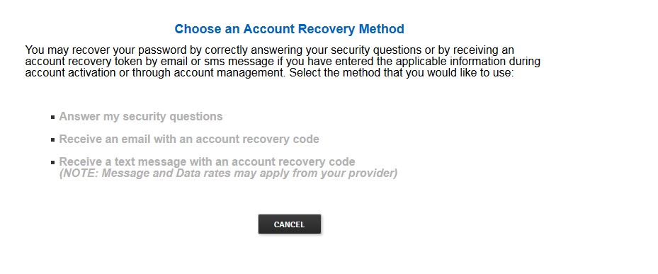 Screenshot of step 3 to choose the account recovery method