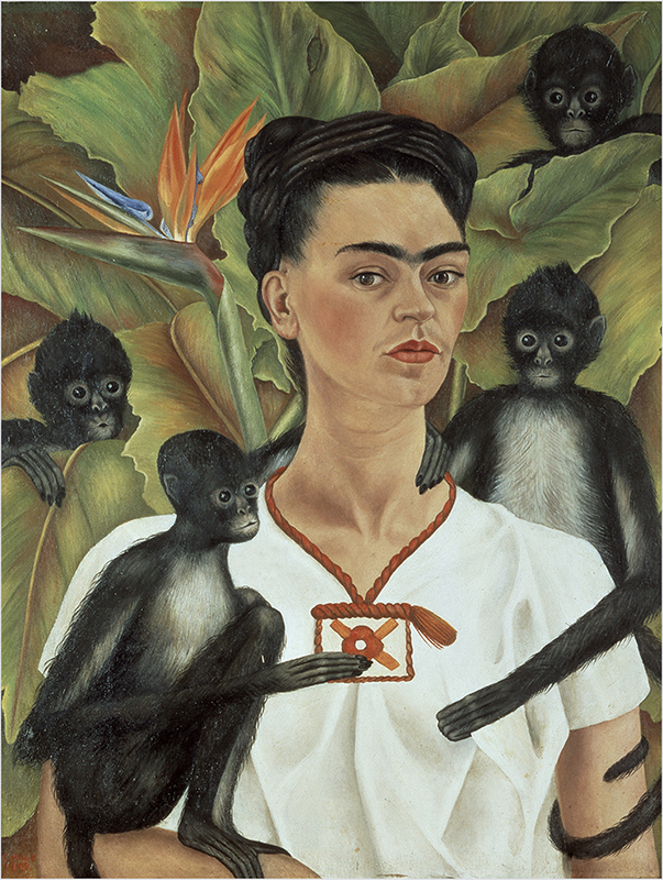 Frida Kahlo self portrait with monkeys