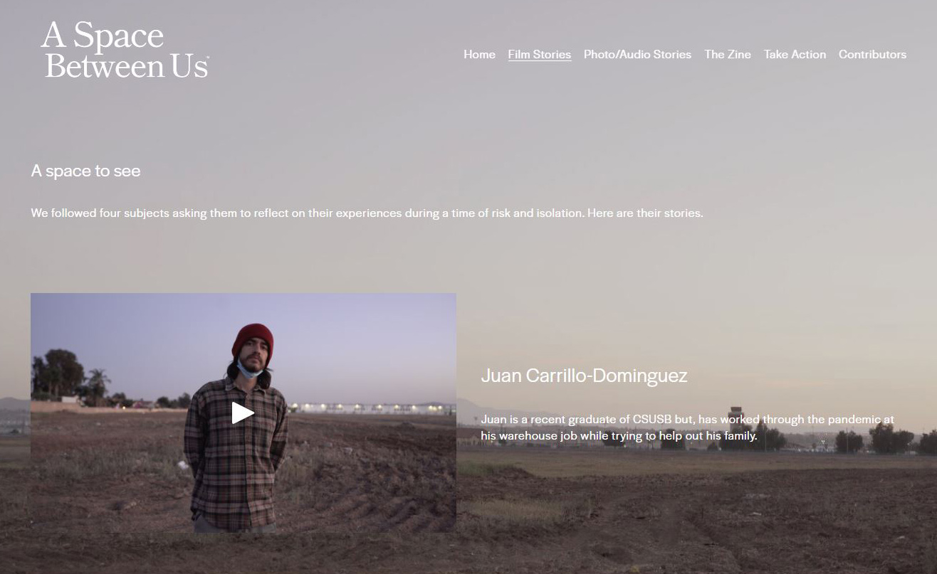 A screen capture of the website "A Space Between Us."