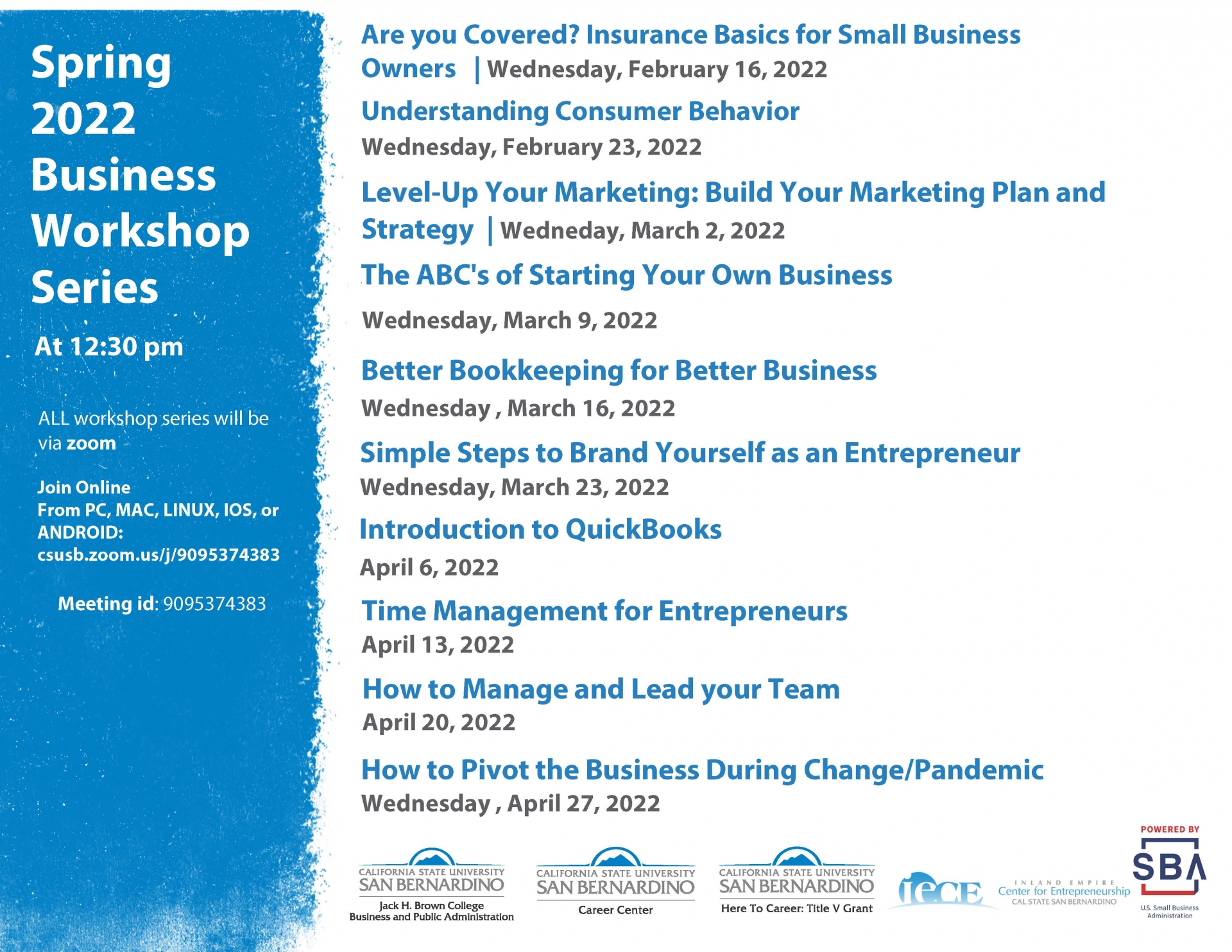 Spring 2022 Business Workshop flyer