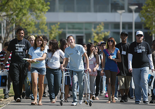 Student leaders walk on campus