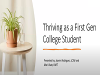 Snipping of Title page of Thriving as a First Gen College Student