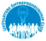 Silhouette of people and lightbulb with text: UEC, Upstarters Entrepreneurship Club