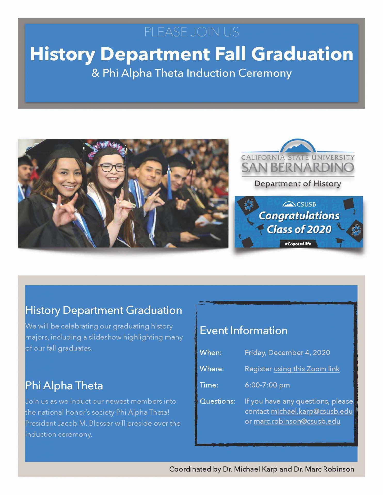 Flier: CSUSB history department to hold graduation and honor society induction ceremony