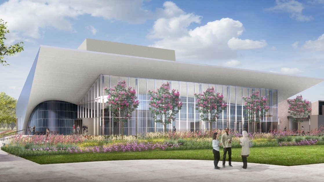 An artist’s rendering of the new Performing Arts Center at CSUSB. The $111 million construction and renovation project is currently scheduled to open during the 2024-25 academic year.