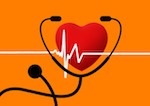 Drawing of stethoscope, heart, and heartbeat line
