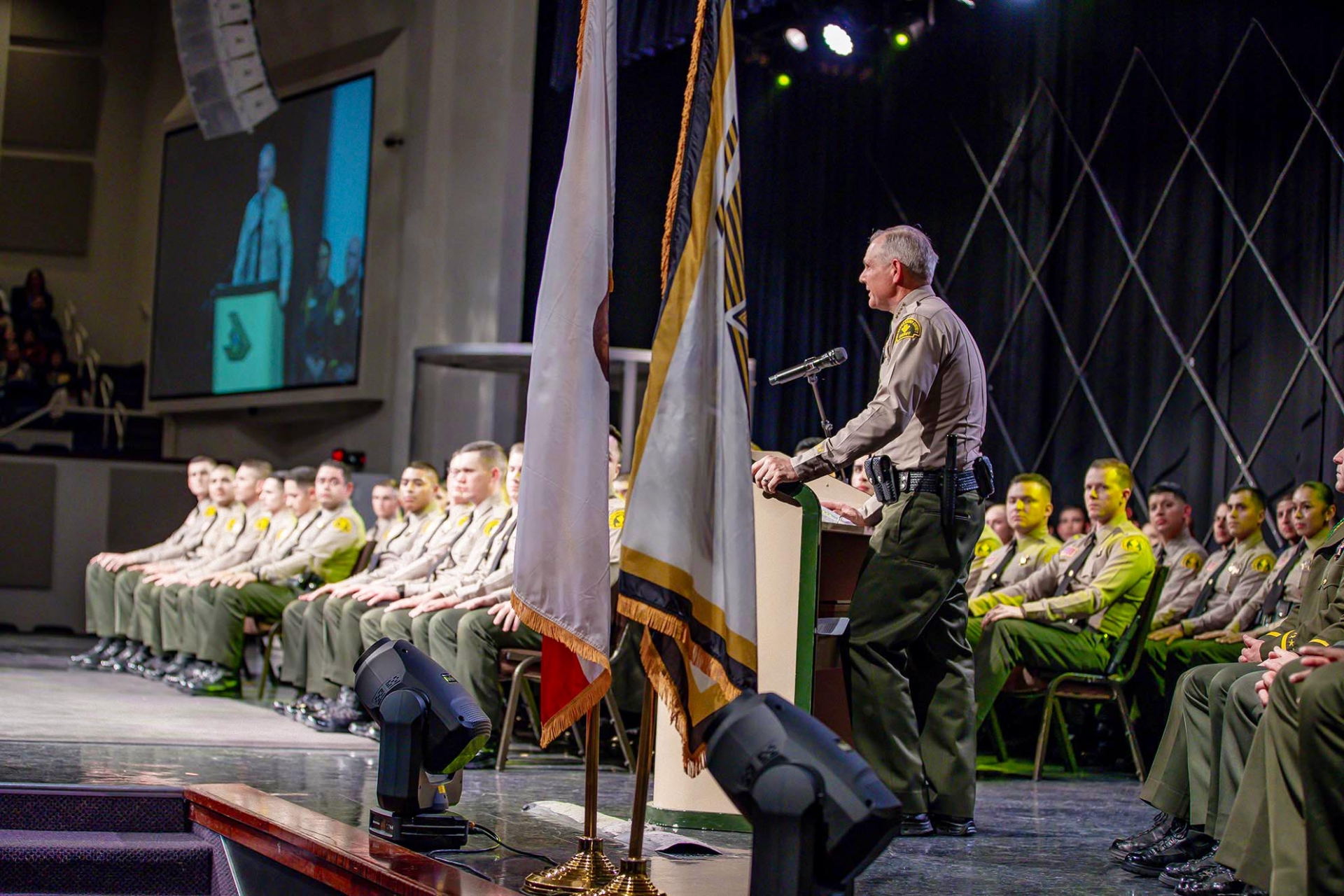 Sheriff Shannon Discus speaks at the San Bernardino County Sheriff’s Office: Basic Law Enforcement Academy Graduation in March.