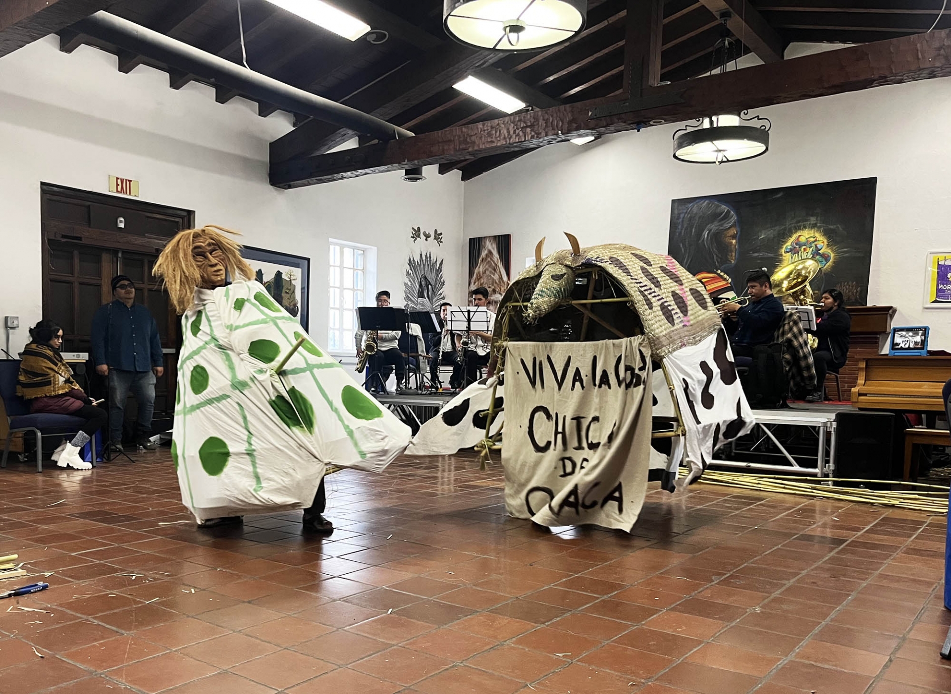 The turtle and the bull, constructed during the weekend celebration at the Garcia Center for the Arts, will be incorporated into the CSUSB Anthropology Museum’s Afróntalo exhibit, opening in September.