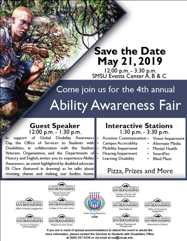 Author and activist Eli Clare highlights CSUSB’s 4th annual Ability Awareness Fair on May 21