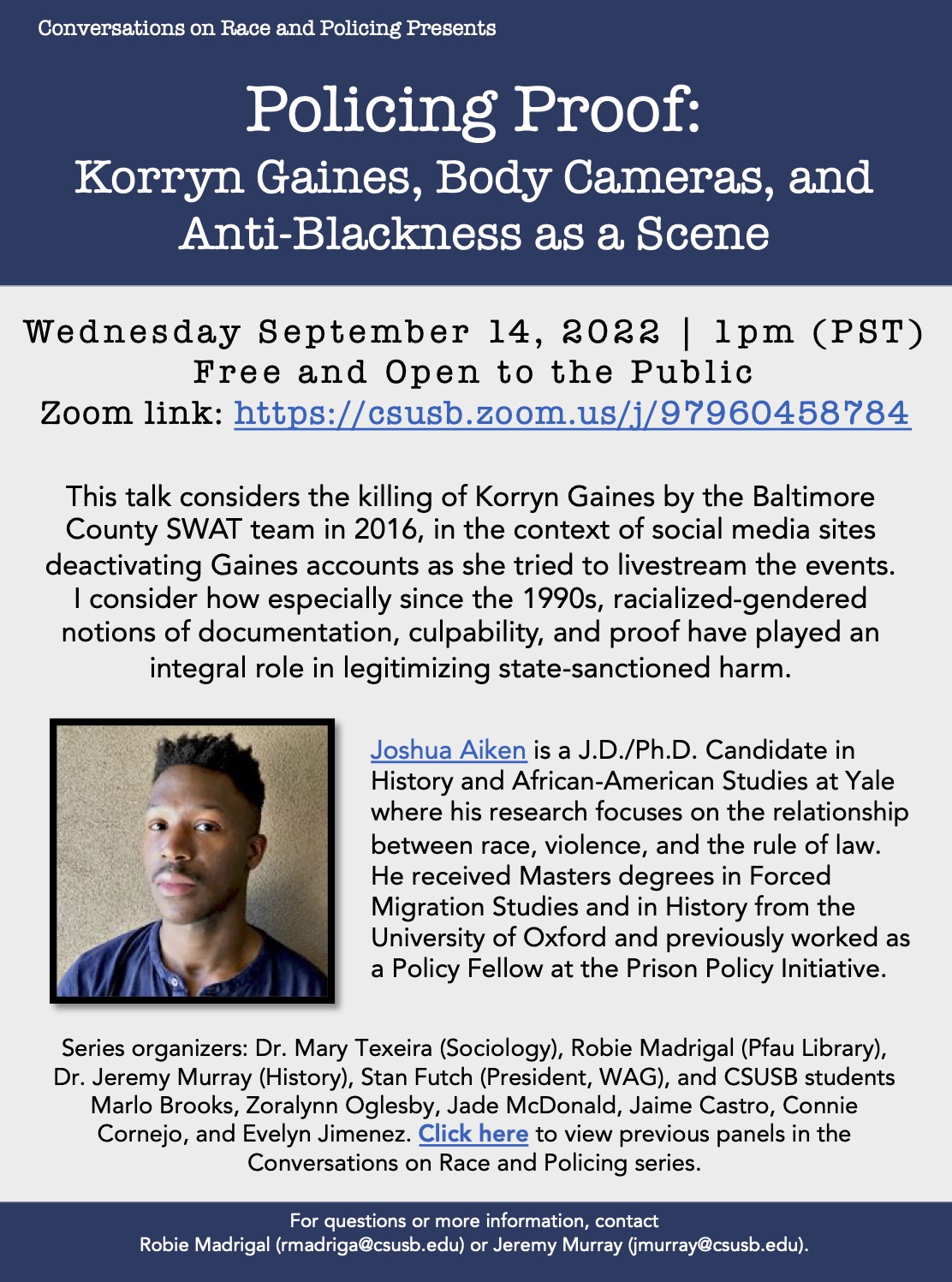 Conversations on Race and Policing Sept 14 event flier