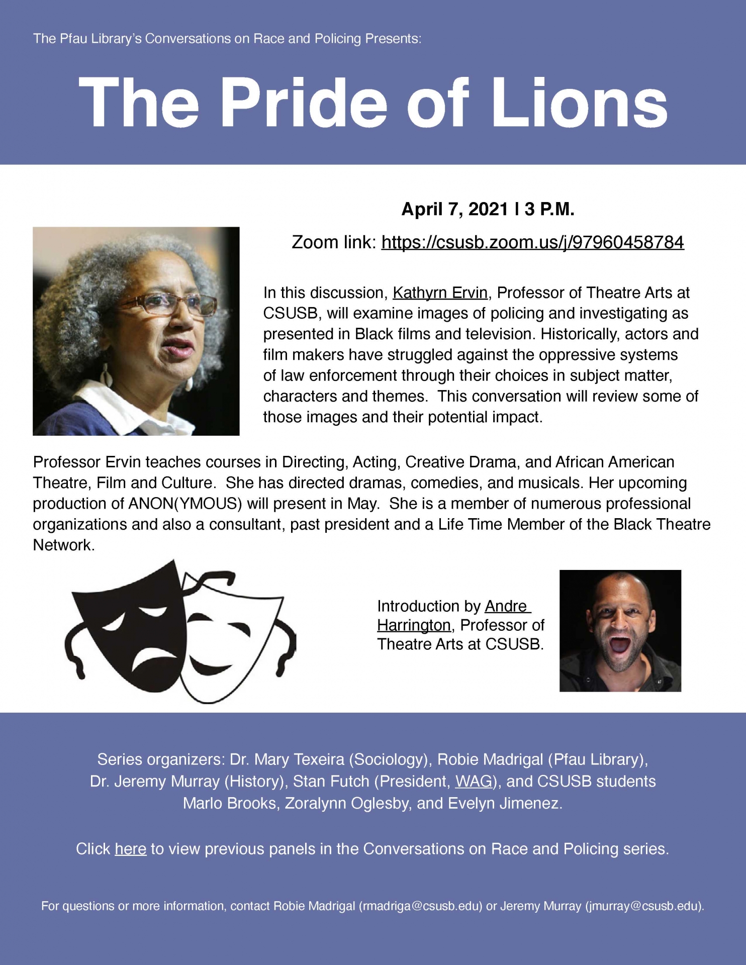 Conversations on Race and Policing April 7 flyer