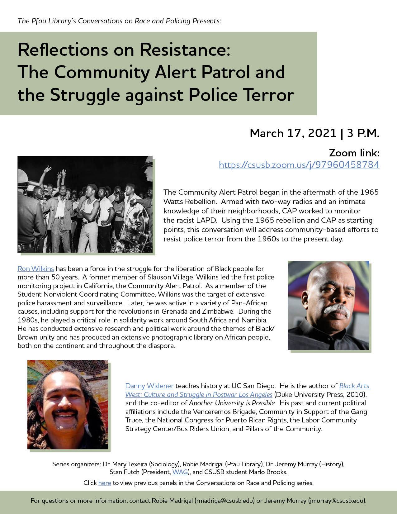 March 17 Conversations on Race and Policing event flyer