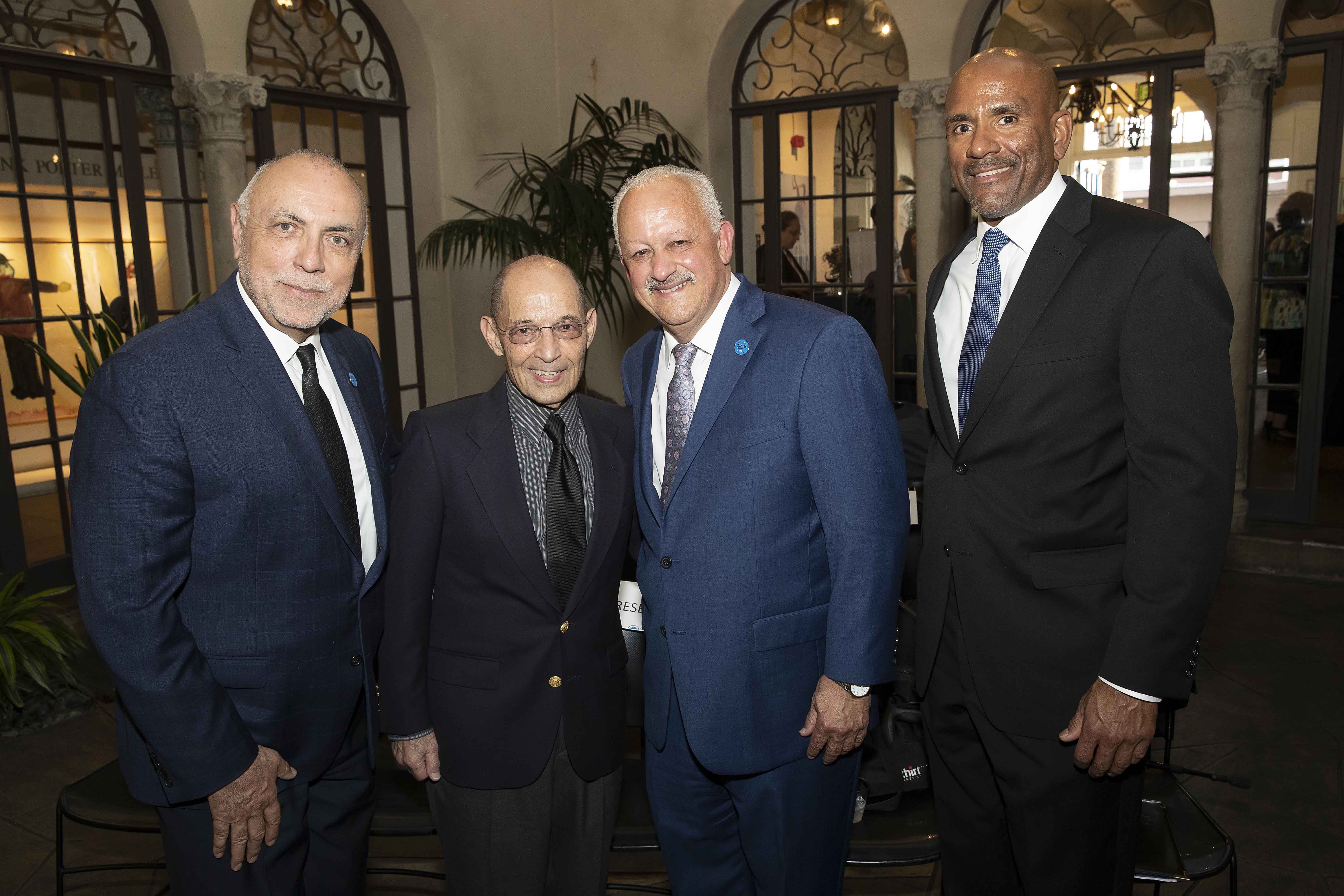 From left: Robert Nava, CSUSB vice president, University Advancement; speaker Gerald Sorin: Tomás D. Morales, CSUSB president; and Rafik Mohamed, dean, College of Social & Behavioral Sciences . Photo by Robert A. Whitehead/CSUSB