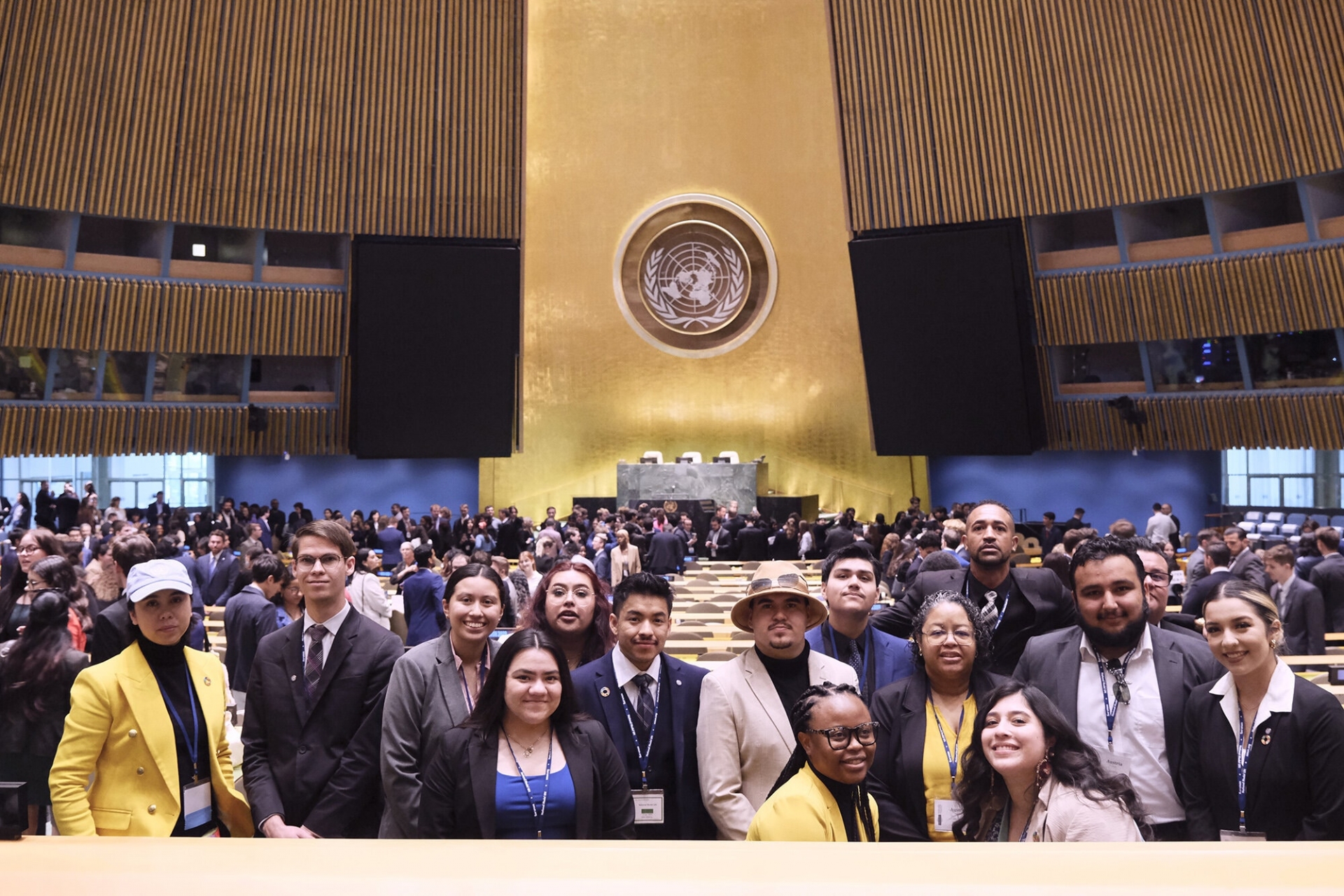 The CSUSB Model UN team in the United Nations’s iconic General Assembly Hall.