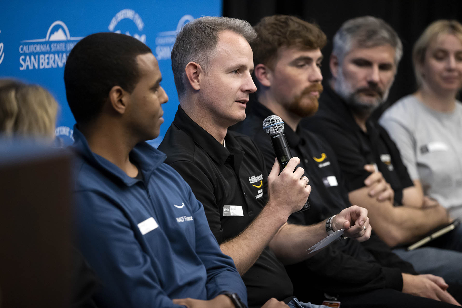 A panel from Amazon at the career night the company co-hosted with CSUSB Alumni