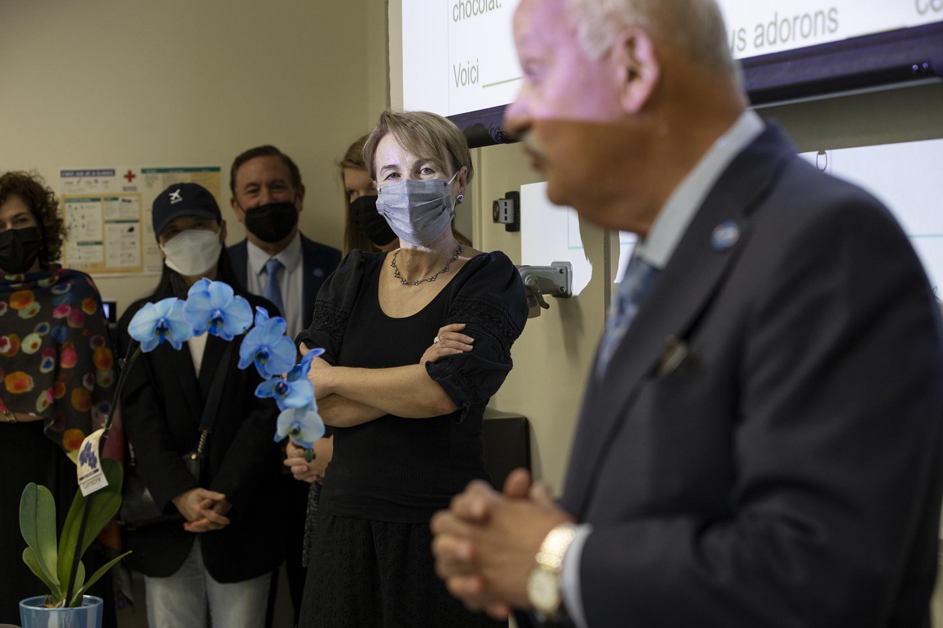 Valérie Morgan (left) and university President Tomás D. Morales.