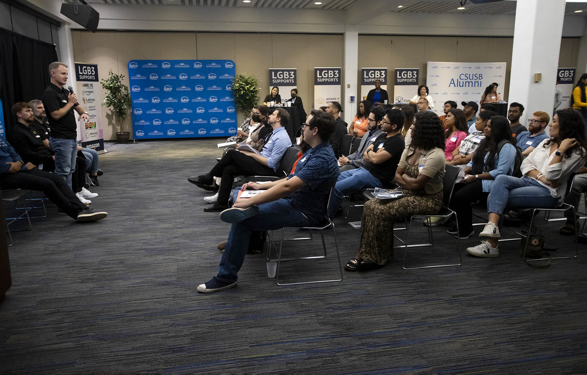 A presentation by Amazon representatives at the career event co-hosted with CSUSB Alumni