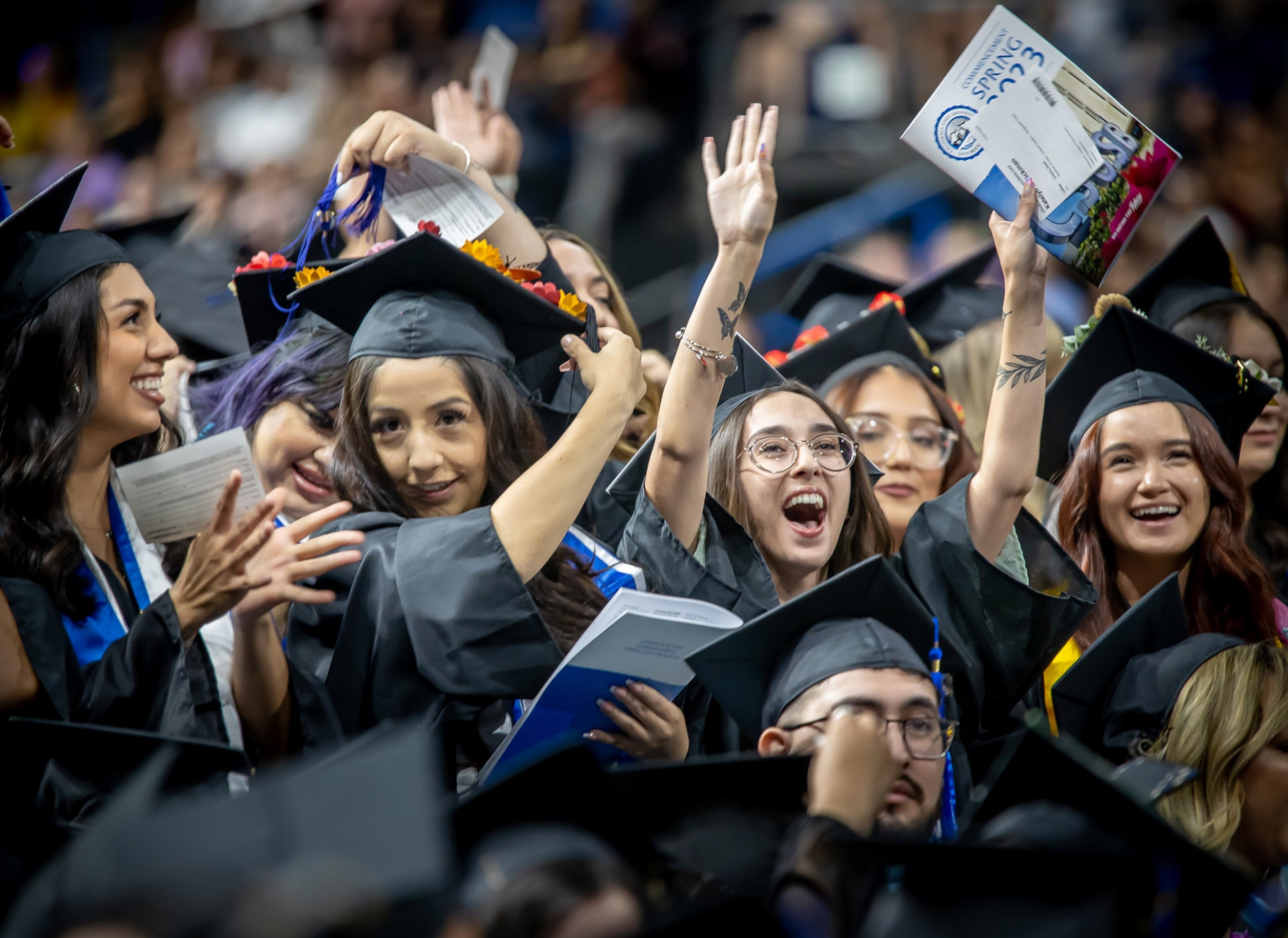 Graduates celebrate during the ceremony for the College of Arts and Letters and the James R. Watson & Judy Rodriguez Watson College of Education on May 20.