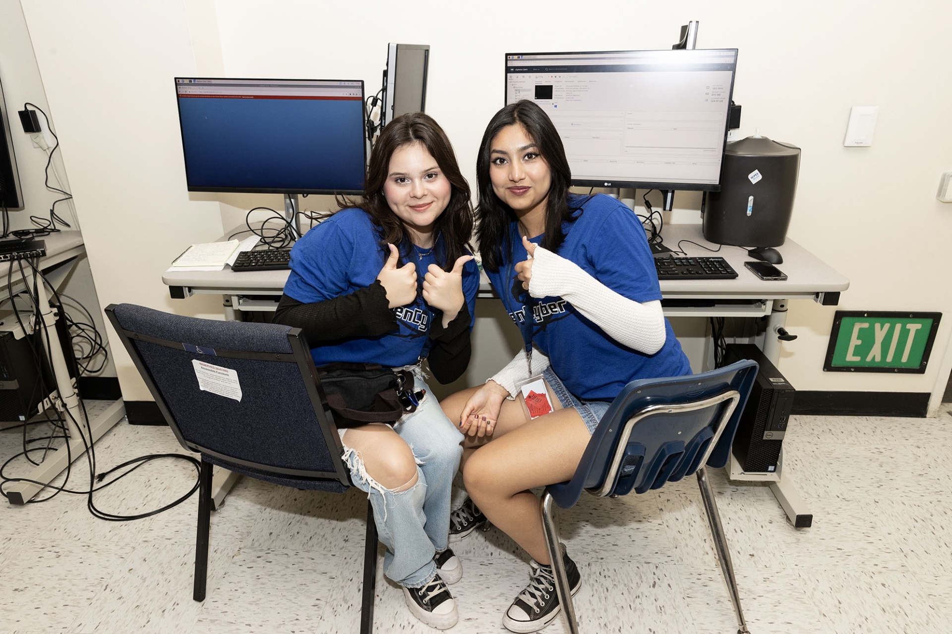 Two participants in the GenCyber Summer Day Camp at CSUSB give their approval. The goal of this year’s camp, with the theme “Finding Your Cyber Career,” was to allow aspiring students to build connections with employers who will be seeking talented college graduates in the future. 