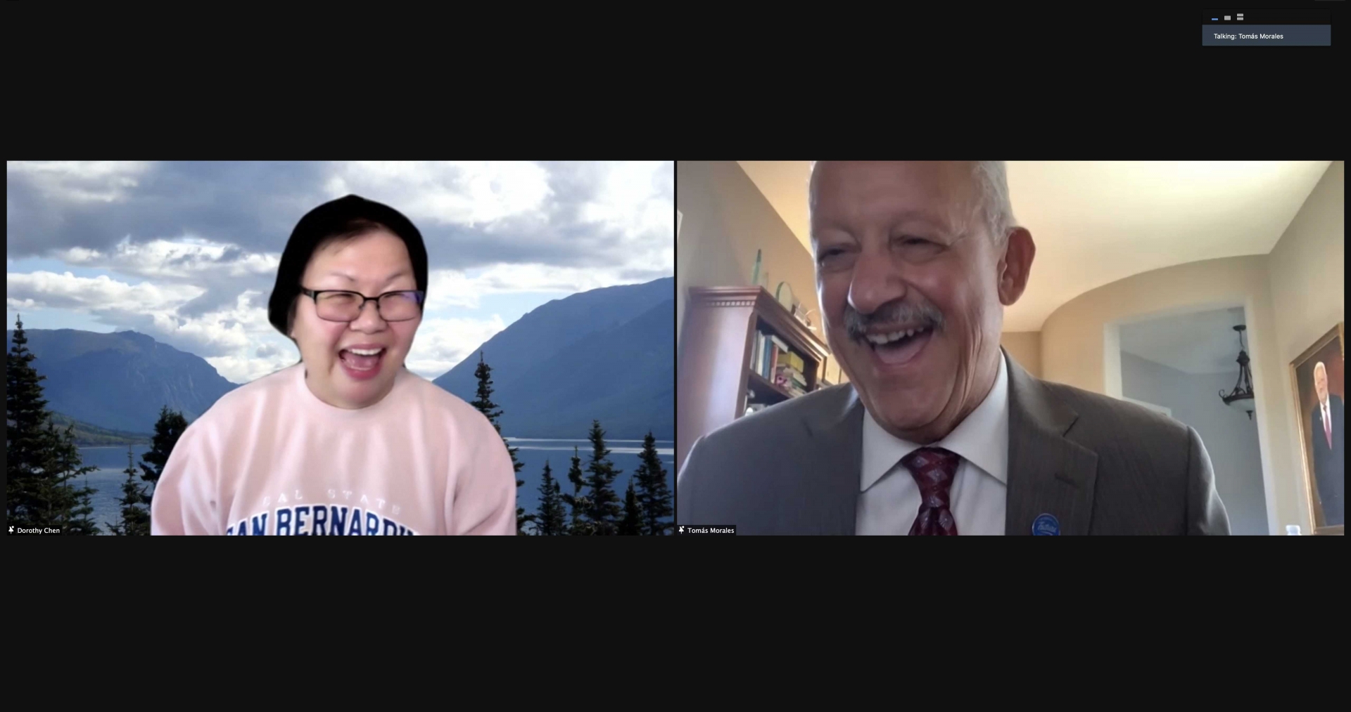 Dorothy Chen-Maynard (l) and university President Tomás D. Morales.