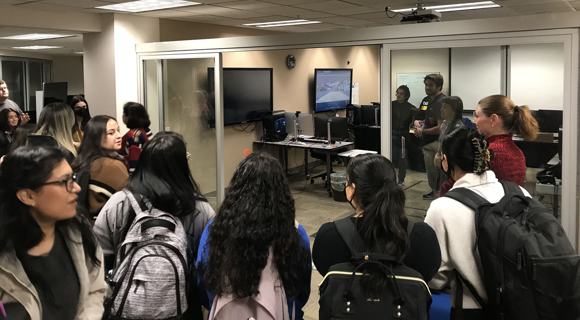 Students studying to become teachers in CSUSB’s James R. Watson and Judy Rodriguez Watson College of Education visit the Extended Reality for Learning (xREAL) Lab. The students learned how to integrate technology such as augmented reality into their classroom planning.