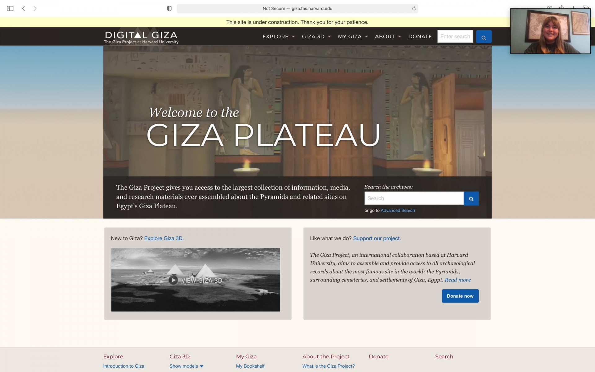 Screen shot of the Digital Giza Project website.