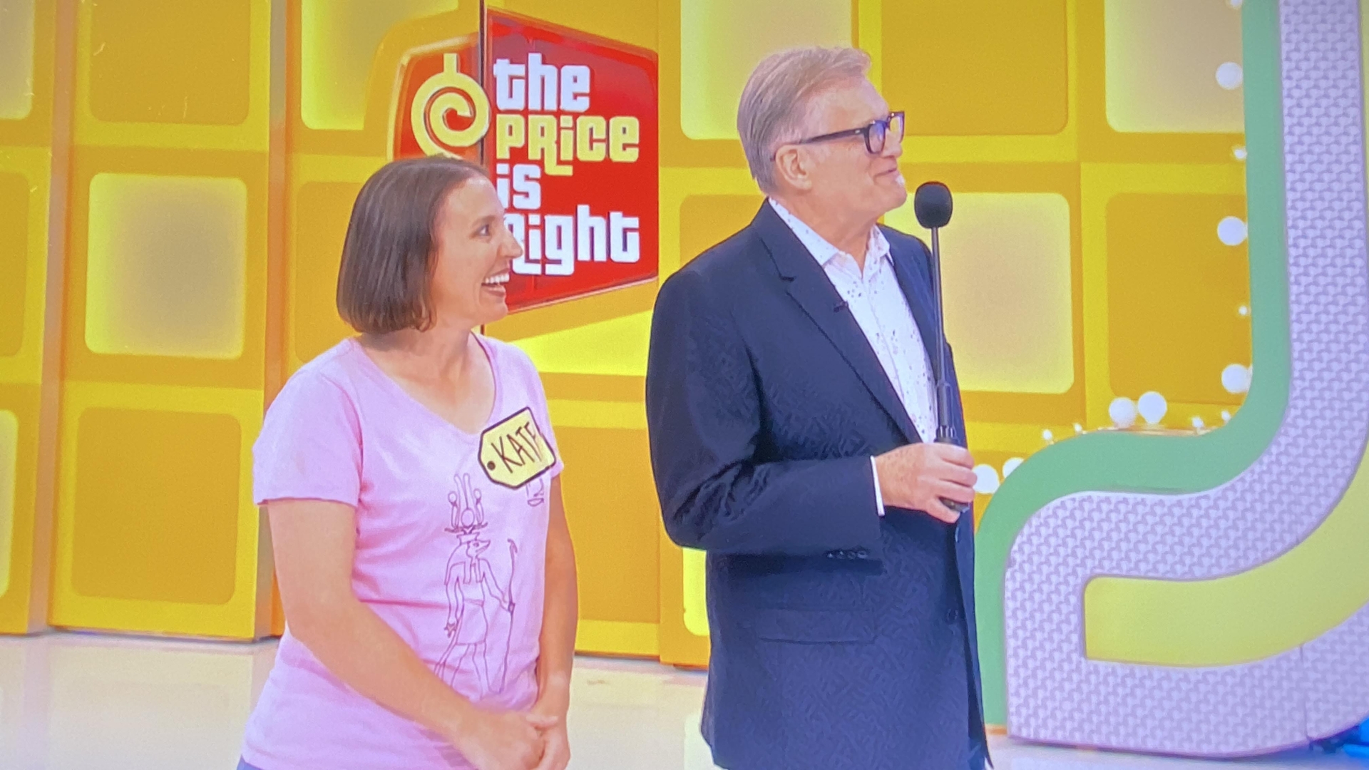 Kate Liszka (left) and “Price Is Right” host Drew Carey