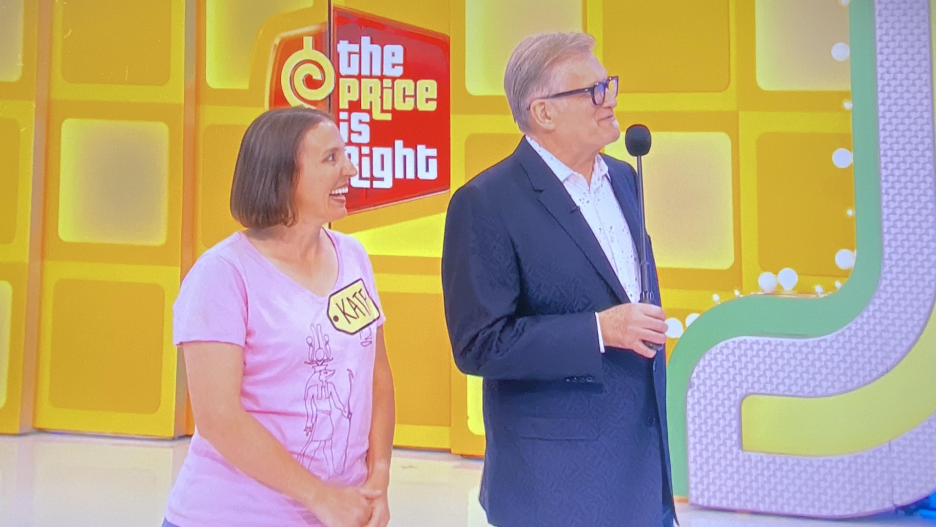 Kate Liszka (left) and “Price Is Right” host Drew Carey