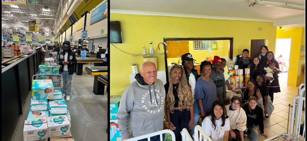 With funds donated by community members, President Morales, university staff, faculty and students, CSUSB donated $2,000 worth of diapers, formula, toiletries, school supplies, rice and maize meal and delivered the items to the Othandweni Family Care Centre in Soweto.