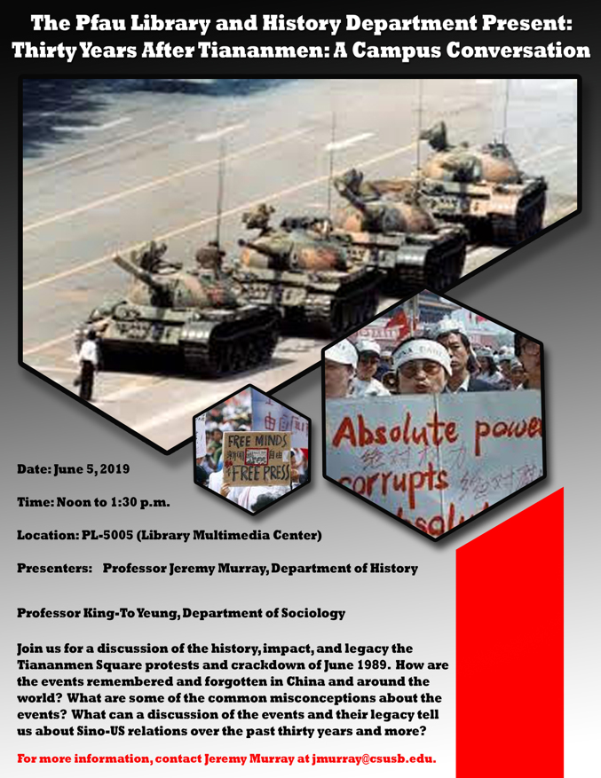 The panel discussion presented by the Cal State San Bernardino John M. Pfau Library and the Department of History, will take place on Wednesday, June 5, beginning at noon in PL-5005 of the library.