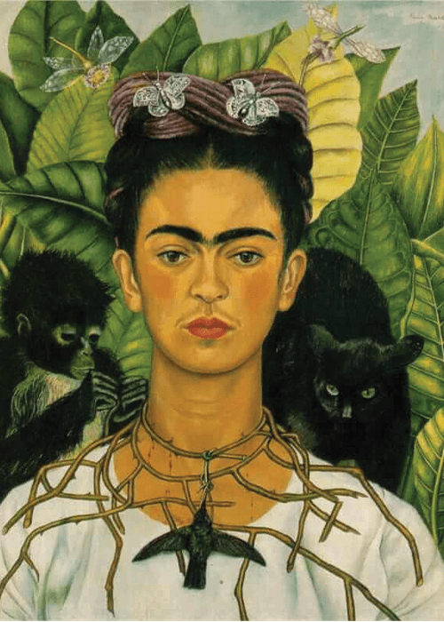"Self-Portrait with Thorn Necklace and Hummingbird" Frida Kahlo