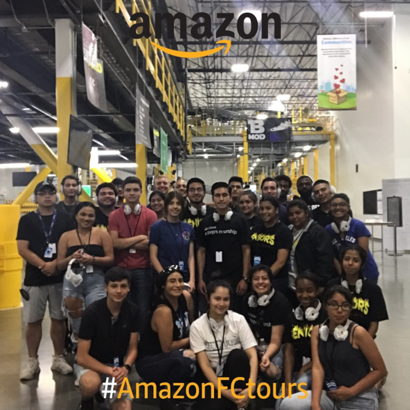 Group of students visiting the Amazon plant in Ontario CA