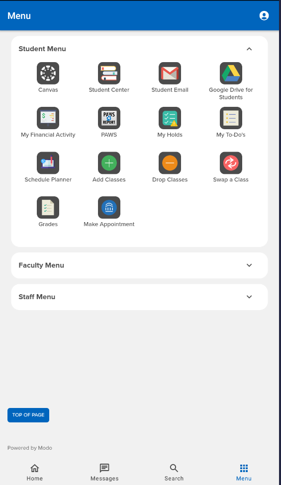 new myCoyote app layout