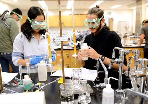 chemistry and biochemistry students in the lab