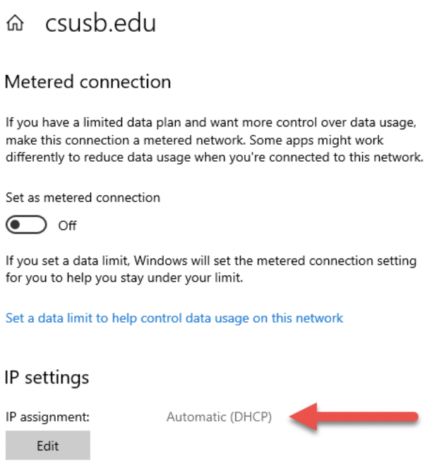 Windows 10 Ethernet Setting