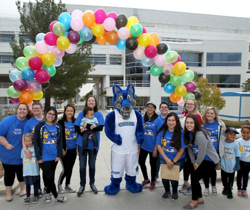 Coyote Mascot with students