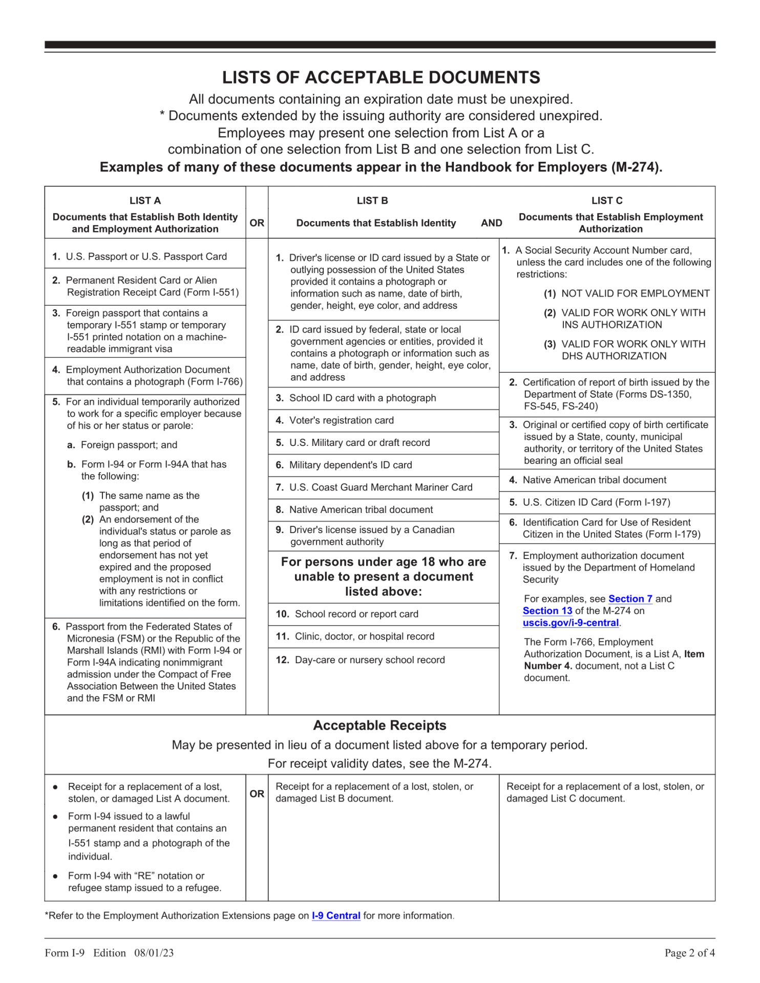 acceptable I-9 documents