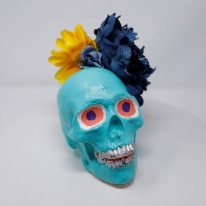 blue decorated calavera