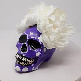 decorated calavera with wig