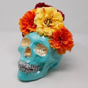 decorated calavera with flowers