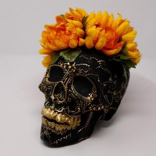 decorated calavera with flowers