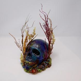 decorated calavera with seaweed