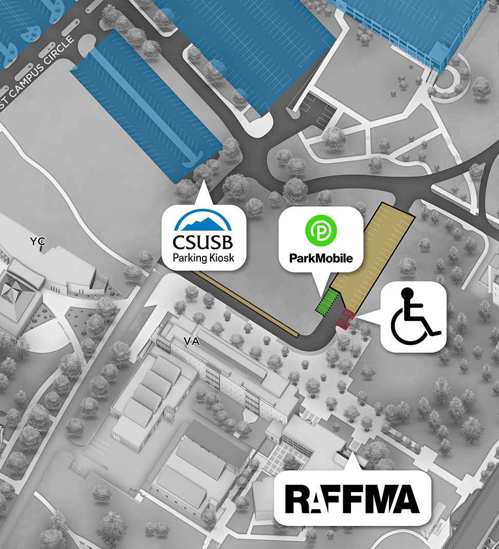 Photo of CSUSB with parking spaces indicated.