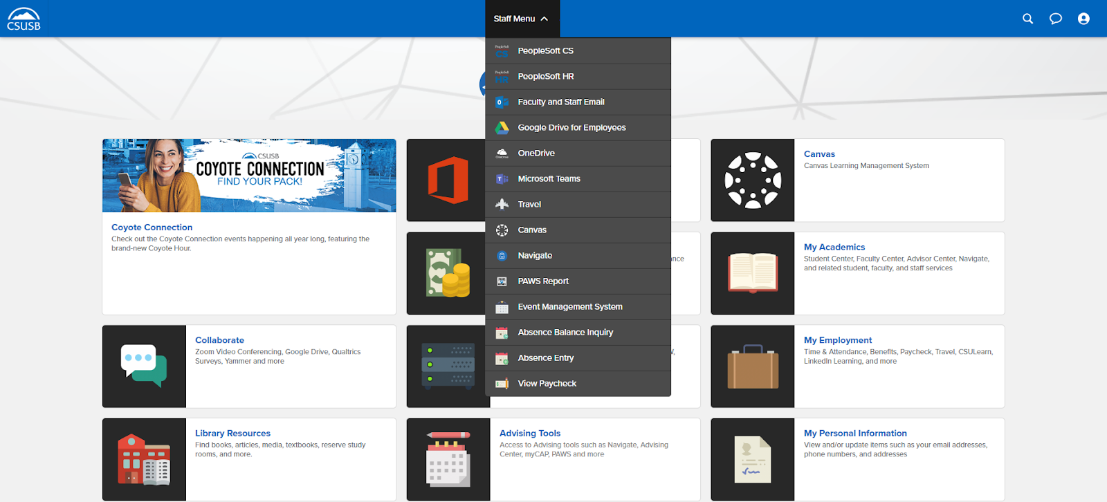 new myCoyote menu for staff