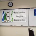 Banner on Whiteboard for Student Association of Geography and Environmental Studies