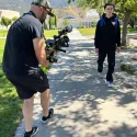 Evan walking around campus