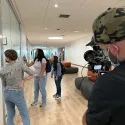 Mariann showing a fellow student the Affinity centers available on campus